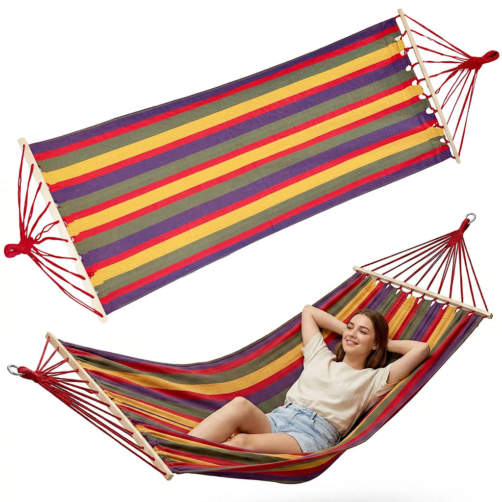 Hamak ogrodowy 1-osobowy 200x80 cm z drążkiem różnokolorowy